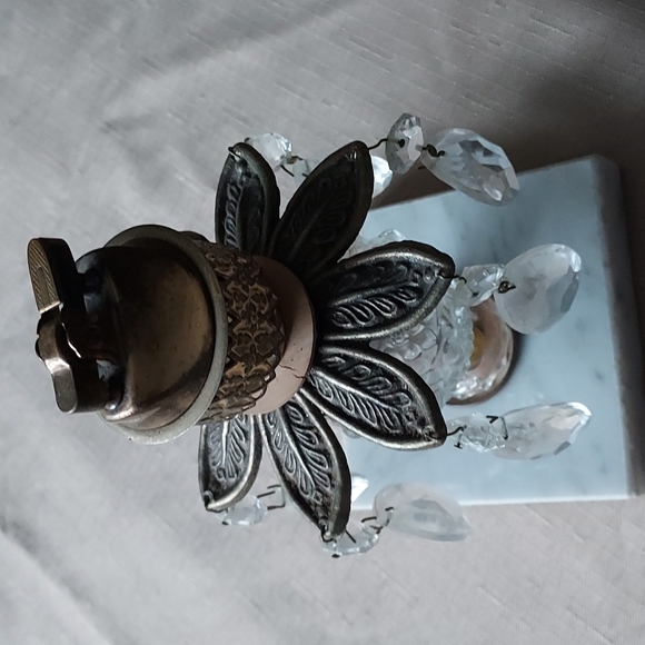 Vintage Hollywood regency style shabby chic crystal chandelier marble glass deco - Picture 4 of 16